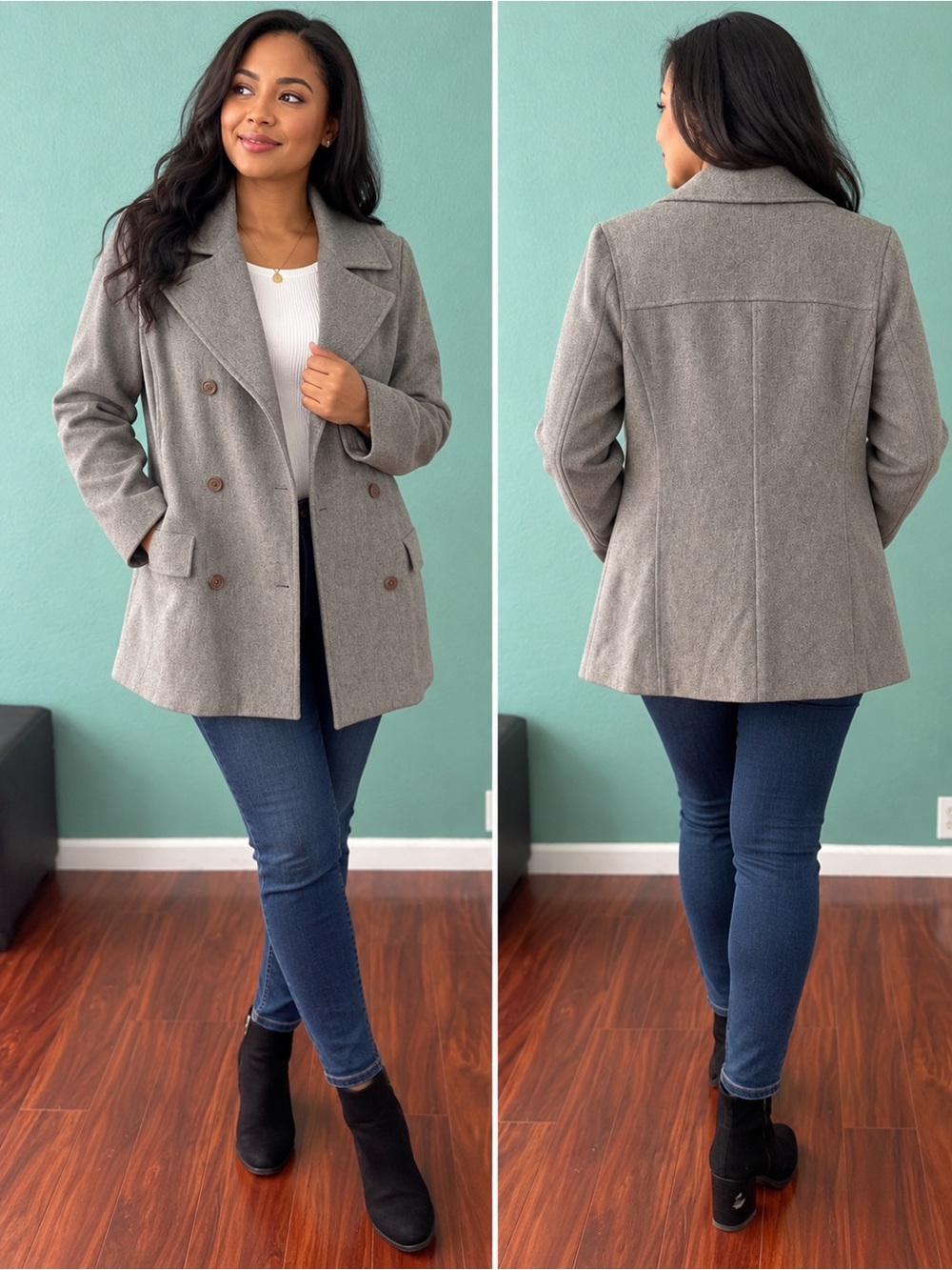Abercrombie And Fitch Gray Wool Blend Peacoat Size Medium Flannel Plaid Lining